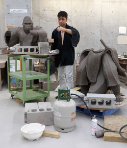 Hiro Tashima working on "Little Boy” at the artist-in-residence program in Shigaraki Ceramic Cultural Park in Japan.